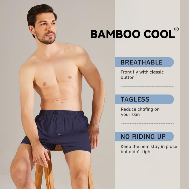 BAMBOO COOL Men's Boxer Short soft and Breathable Knit Boxers for men Moisture-wicking Underwear with Button Fly 3 Pack - Image 2